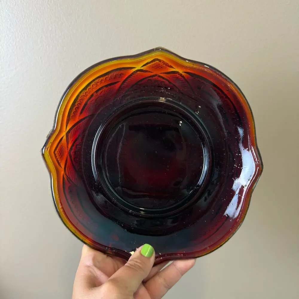 Vintage Depression Pressed Red Cadmium Glass Covered Butter Dish GLOWS